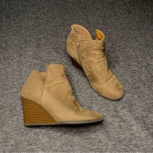 Soda Tan Wedge Ankle Boots